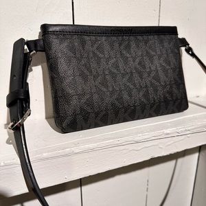 Michael Kors Signature MK Logo Black Waist Belt Leather Adjustable Strap